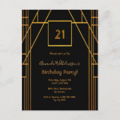 Roaring 20の21歳の誕生日ブラック金ゴールド招待 ポストカード (正面)
