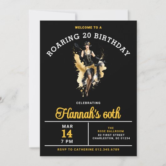 Roaring 20 60th Birthday Partyへようこそ 招待状 (正面)