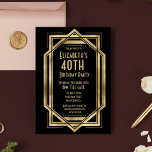 Roaring 20sアールデコブラック |金ゴールド40th Birthday 招待状<br><div class="desc">アールデコ素晴らしギャツビー誕生日パーティーデザインinブラックと金ゴールド。1920年代をテーマにしたパーティーに最適。一致する文房具が店で利用可能。</div>