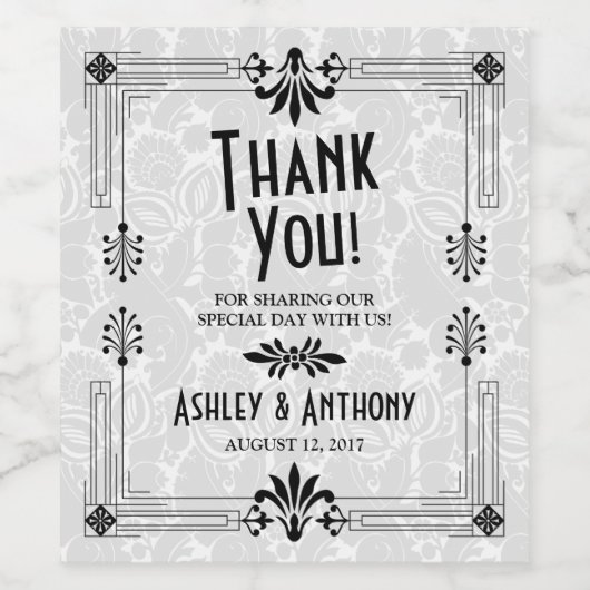 Roaring 20sアールデコ白黒結婚 ワインラベル (シングルラベル)