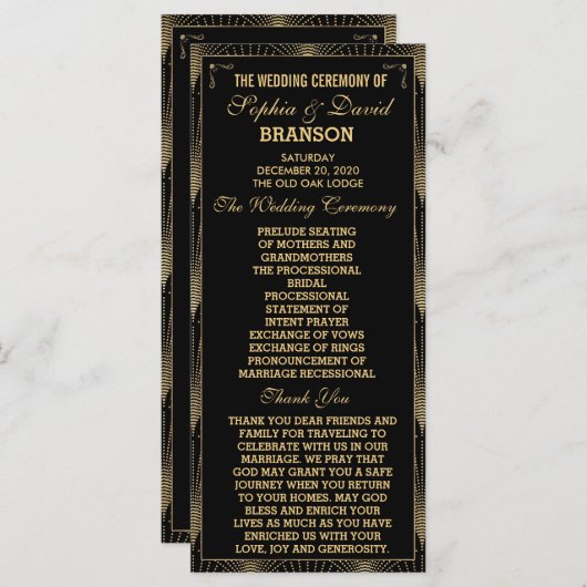 Roaring 20sアールデコ素晴らしギャツビー結婚式 プログラム (正面/裏面)