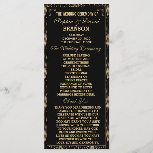 Roaring 20sアールデコ素晴らしギャツビー結婚式 プログラム (正面)