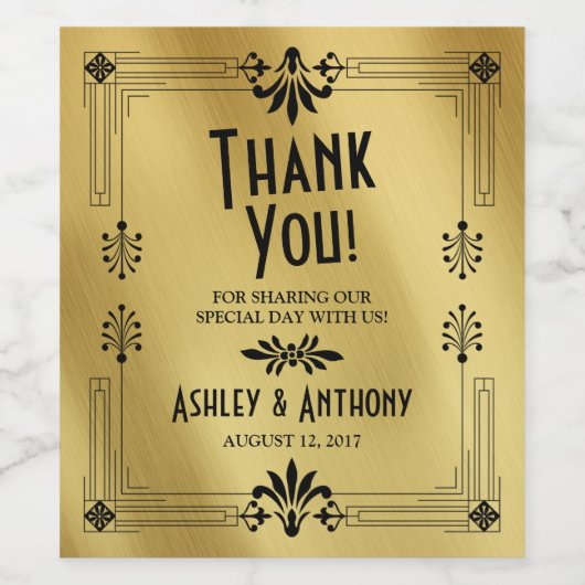 Roaring 20sアールデコ金ゴールドブラック結婚ズ ワインラベル (シングルラベル)