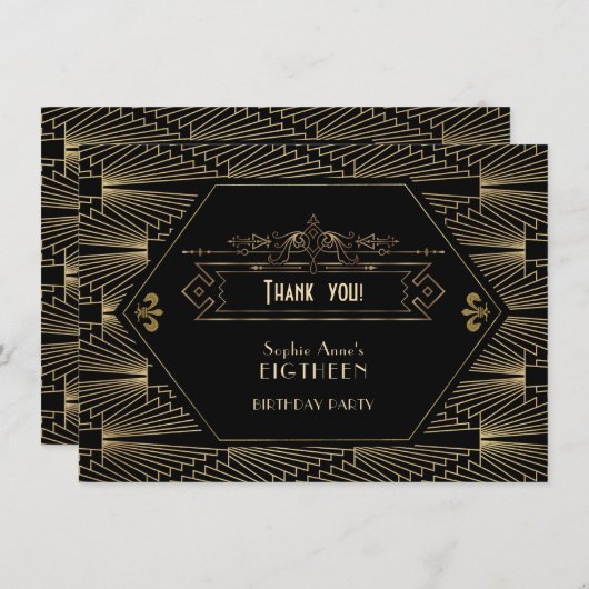 Roaring 20sギャツビー素晴らしアールデコ18誕生日 サンキューカード (正面/裏面)