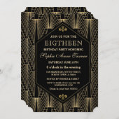 Roaring 20sギャツビー素晴らしアールデコ18誕生日 招待状 (正面/裏面)