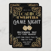 Roaring 20sブラック&金ゴールドサイコロゲームナイト 招待状 (正面/裏面)