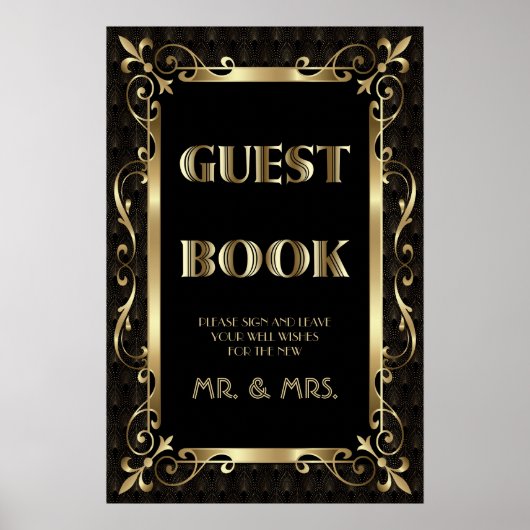 Roaring 20s王室の金ゴールドアールデコゲストブックサイン ポスター (正面)