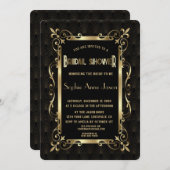 Roaring 20s王室の金ゴールドアールデコブライダルシャワー 招待状 (正面/裏面)