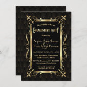Roaring 20s王室の金ゴールドアールデコ婚約パーティ 招待状 (正面/裏面)