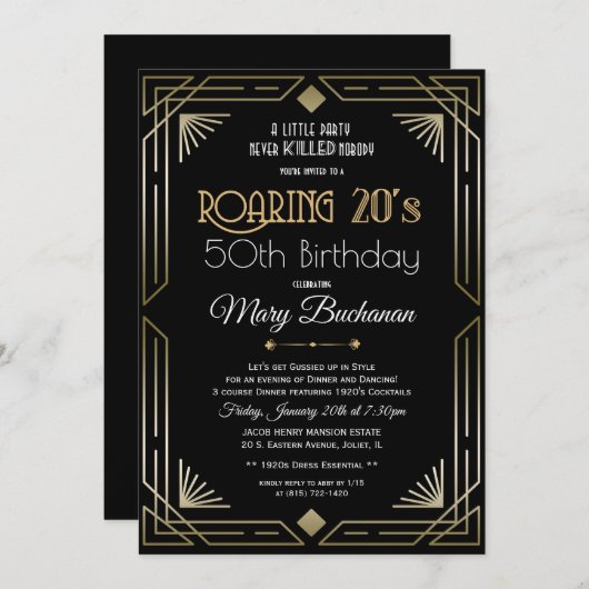 Roaring 20s誕生日招待状 招待状 (正面/裏面)