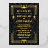 Roaring 20s20代アールデコゴールドフォイル結婚ズ 箔招待状 (正面)