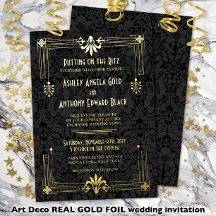 Roaring 20s20代アールデコゴールドフォイル結婚ズ 箔招待状