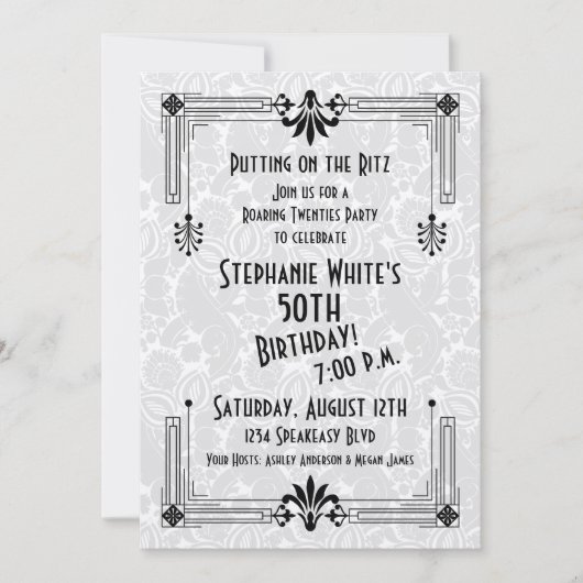 Roaring 20s20代アールデコ50th誕生日パーティー 招待状 (正面)