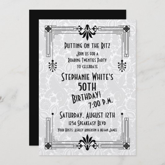 Roaring 20s20代アールデコ50th誕生日パーティー 招待状 (正面/裏面)