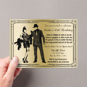 Roaring 20s art deco flapper女の子とギャング アクリル招待状