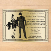 Roaring 20s art deco flapper女の子とギャング アクリル招待状 (正面)