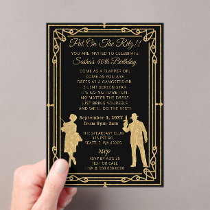 Roaring 20s art deco flapper女の子とギャング アクリル招待状