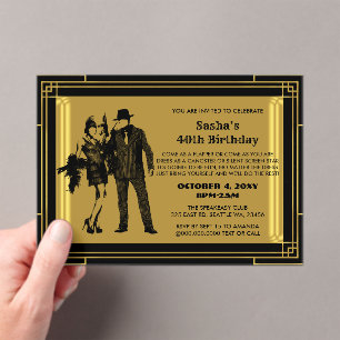 Roaring 20s art deco flapper女の子とギャング アクリル招待状