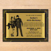 Roaring 20s art deco flapper女の子とギャング アクリル招待状 (正面)