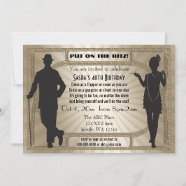 Roaring 20s art deco flapper女の子とギャング 招待状