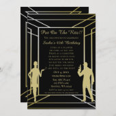 Roaring 20s art deco flapper女の子とギャング 招待状 (正面/裏面)