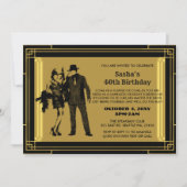 Roaring 20s art deco flapper女の子とギャング 招待状 (正面)