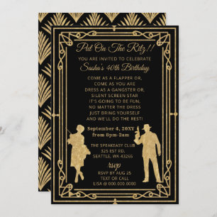 Roaring 20s art deco flapper女の子とギャング 招待状