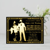 Roaring 20s art deco flapper女の子とギャング 箔招待状