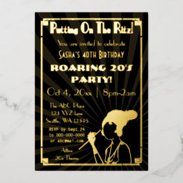 Roaring 20s art deco flapper girl 箔招待状