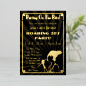 Roaring 20s art deco flapper girl 箔招待状 (立ち正面)