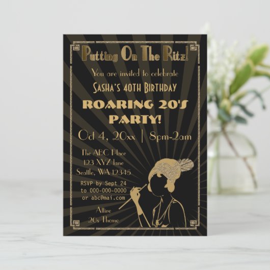 Roaring 20s art deco flapper girl invitation 招待状 (スタンド正面)