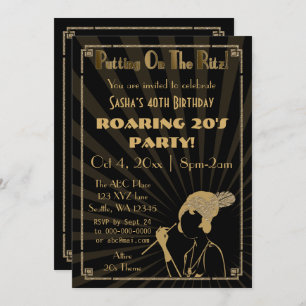 Roaring 20s art deco flapper girl invitation 招待状