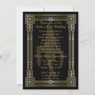 Roaring 20s art deco flapper girl invitation 招待状