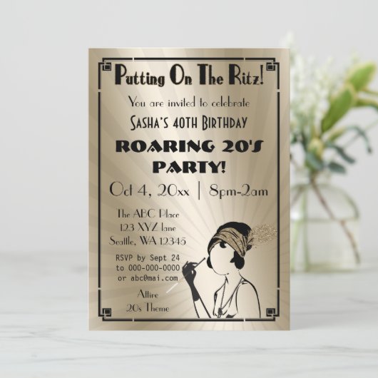Roaring 20s art deco flapper girl invitation 招待状 (スタンド正面)