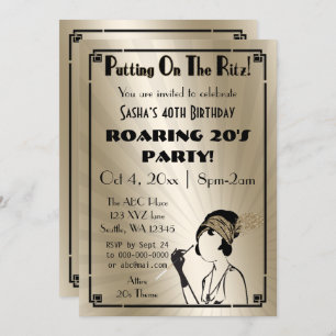 Roaring 20s art deco flapper girl invitation 招待状