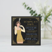 Roaring 20's Flapper金ゴールドグリッターブラックレトロ 招待状 (スタンド正面)