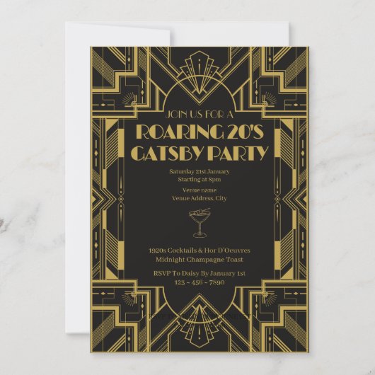 Roaring 20s Gatsby Party Birthday invitation (正面)