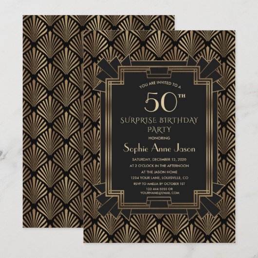 Roaring 20's Great Gatsby Art Deco 50th Birthday  招待状 (正面/裏面)