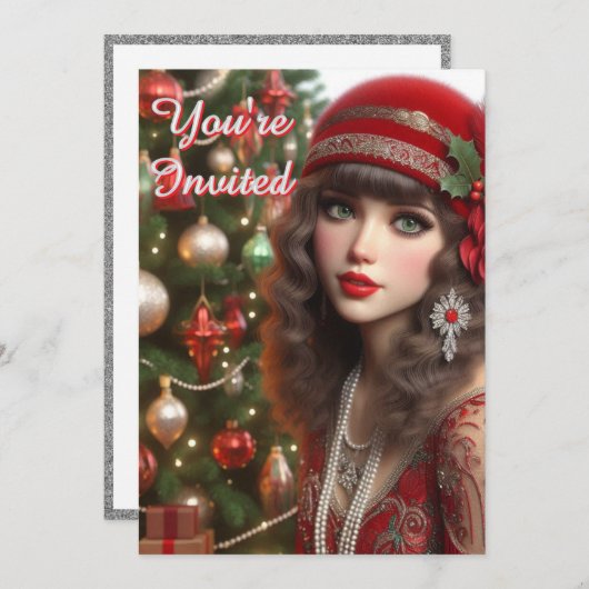 Roaring 20s Holiday Flapper Christmas Party  招待状 (正面/裏面)