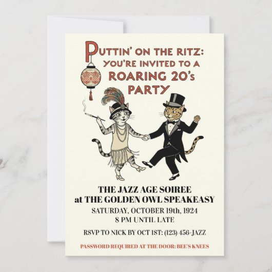 Roaring 20s Jazz Age Party Invitation with Dancing 招待状 (正面)