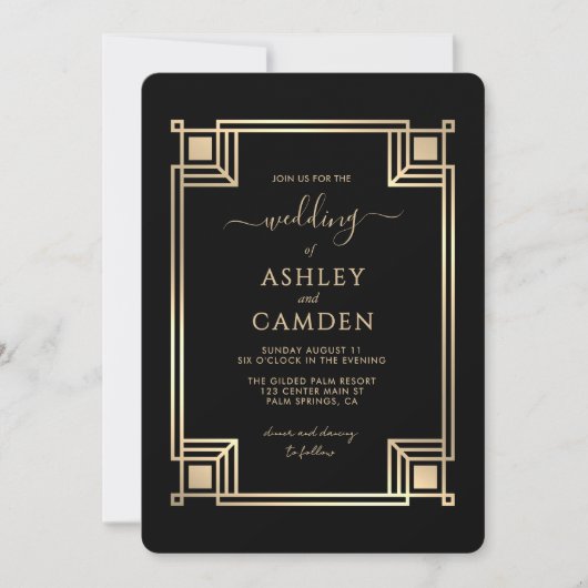 Roaring 20s Vintage Art Deco Wedding 招待状 (正面)