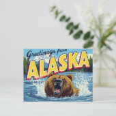 Roaring Alaska Grizzly Bear Art ポストカード (スタンド正面)