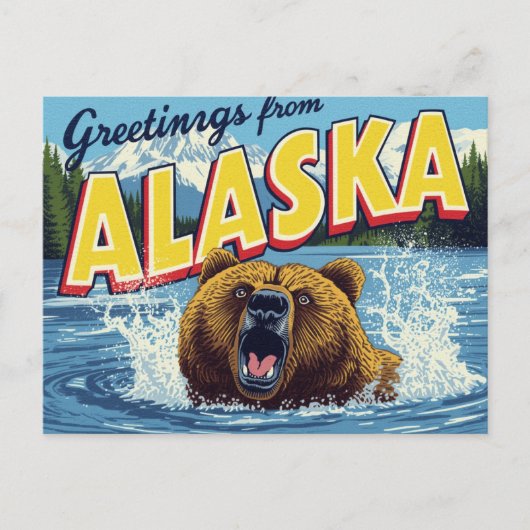 Roaring Alaska Grizzly Bear Art ポストカード (正面)