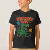 Roaring Birthday Boy Dinosaur Celebration Design _ Tシャツ (正面)