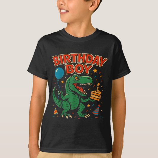 Roaring Birthday Boy Dinosaur Celebration Design _ Tシャツ (正面)