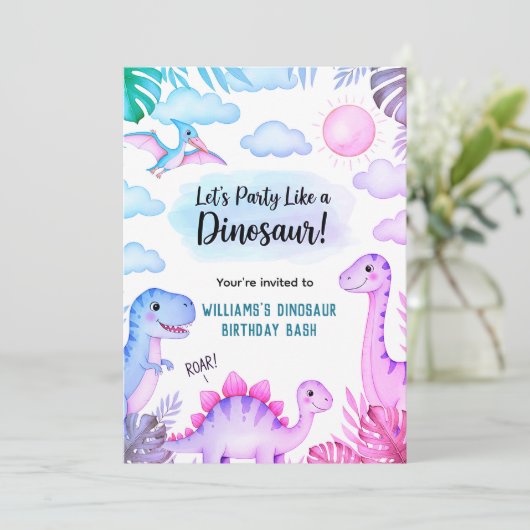 Roaring Dinosaur Birthday Invitation 招待状 (スタンド正面)