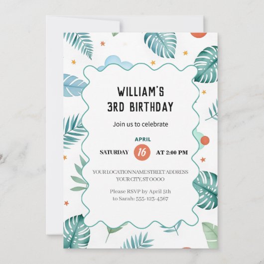 Roaring Dinosaur Birthday Invitation 招待状 (裏面)