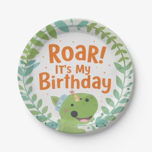 Roaring Dinosaur Birthday Party Paper Plates ペーパープレート (正面)