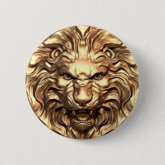 Roaring gold lion head 缶バッジ (正面)