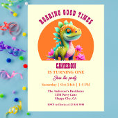 Roaring Good Times Dinosaur 1st Birthday party 招待状